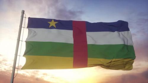 Videohive - Flag of Central African Republic Waving in the Wind Sky and Sun Background - 33330425