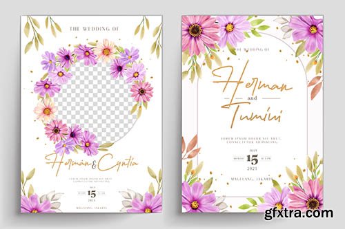 Hand-drawn watercolor floral template