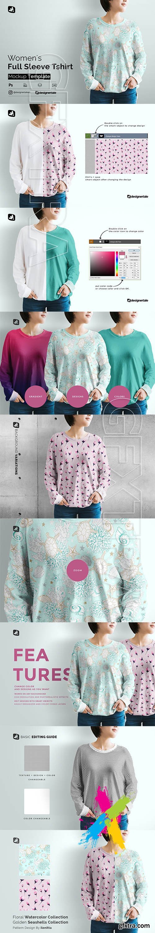CreativeMarket - Women\'s Full Sleeve Tshirt Mockup 5316194