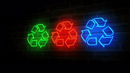 Videohive - Recycling neon on brick wall 3d - 33374710