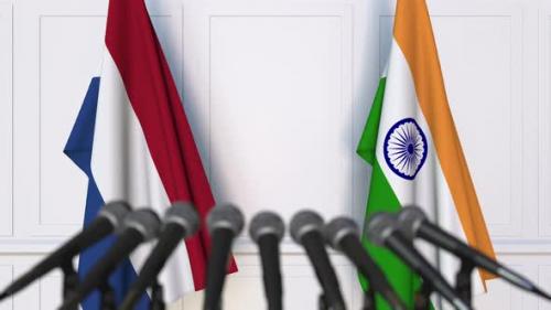 Videohive - Flags of the Netherlands and India at Press Conference - 33375888