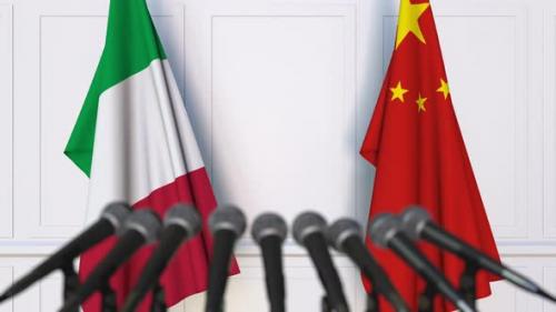Videohive - Flags of Italy and China at International Press Conference - 33375899
