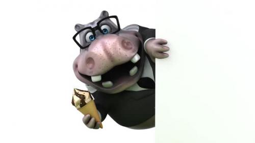 Videohive - Fun 3D cartoon hippo with an ice cream - 33380943