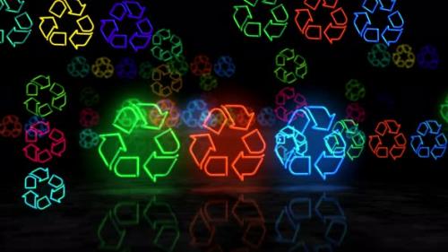 Videohive - Recycling symbol glowing neon 3d lights - 33379496