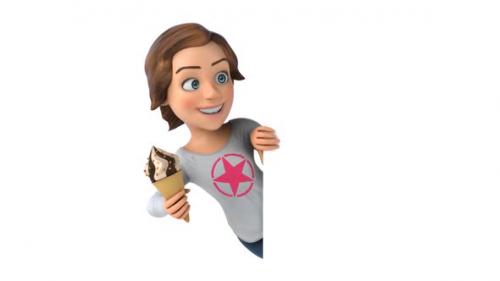 Videohive - Fun 3D cartoon girl with an ice cream - 33380851