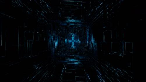 Videohive - Flight Into Cosmic Web Structure, Neon Blue Square Sci-fi Tunnel - 33382929