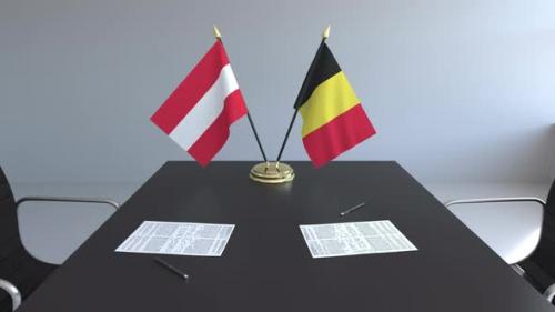 Videohive - Flags of Austria and Belgium on the Table - 33386772