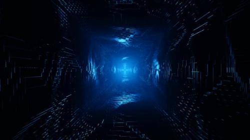 Videohive - Flight Into Cosmic Web Structure, Neon Blue Sci-fi Tunnel - 33405574
