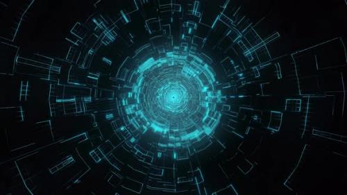 Videohive - Moving into Abstract Neon Blue Circle Sci-Fi Tunnel - 33418515