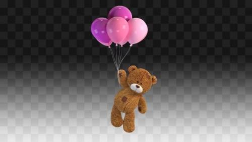 Videohive - Teddy Bear Flies On Pink Balloons - 33421802