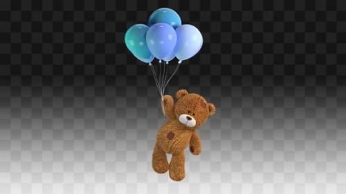Videohive - Teddy Bear Flies On Blue Balloons - 33421911