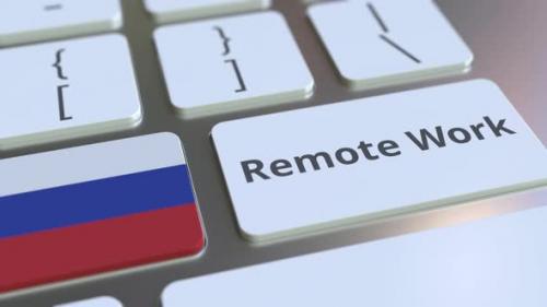 Videohive - Remote Work Text and Flag of Russia on the Computer Keyboard - 33429122