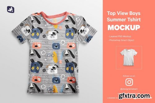 Top view Boy’s Summer Tshirt Mockup 4737638