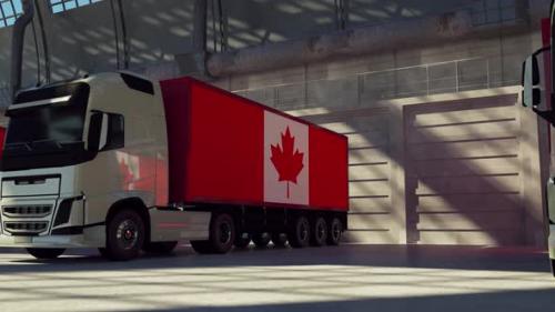 Videohive - Cargo Trucks with Canada Flag - 33547184