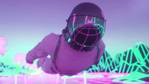 Videohive - Astronaut Surrounded By Flashing Neon Lights - 33547217