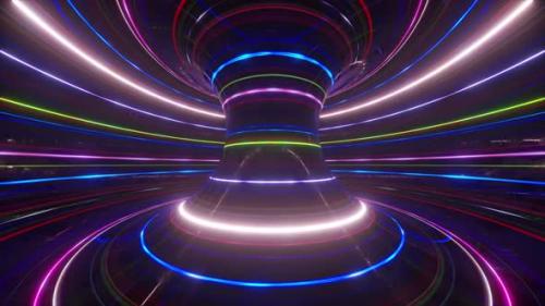 Videohive - Abstract Futuristic Neon Background with Rotating Glowing Lines Speed of Light Ultraviolet Rays - 33547332