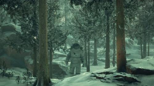 Videohive - Astronaut Exploring Forest in Snow - 33521602