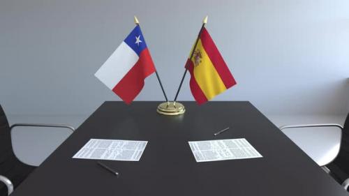 Videohive - Flags of Chile and Spain and Papers on the Table - 33522117