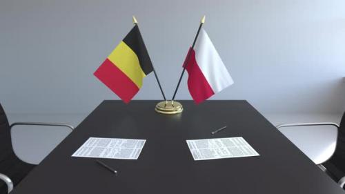 Videohive - Flags of Belgium and Poland and Papers on the Table - 33522122