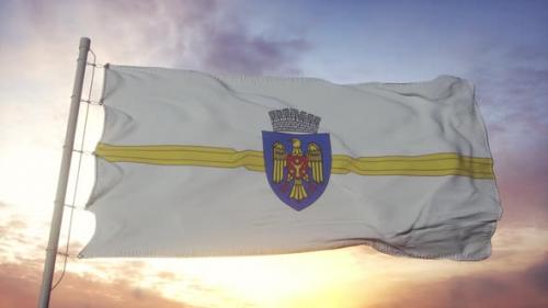 Videohive - Flag of Chisinau Capital City of Republic of Moldova Waving in the Wind Sky and Sun Background - 33592647