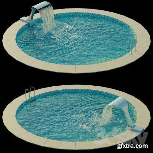 Swimming pool with waterfall 3D model