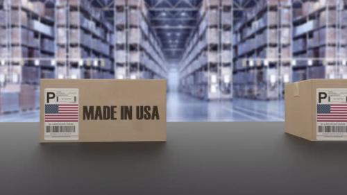 Videohive - Boxes with MADE IN USA Text on Conveyor - 33607361