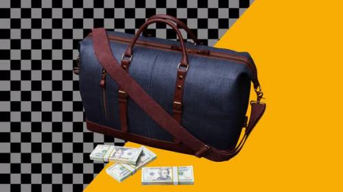 Videohive - Spinning a bag with bundles of money around the bag. - 33611645