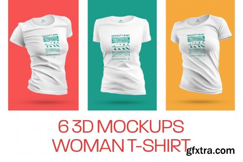 CreativeMarket - 6 3D Mockups Woman T-Shirt 6324578