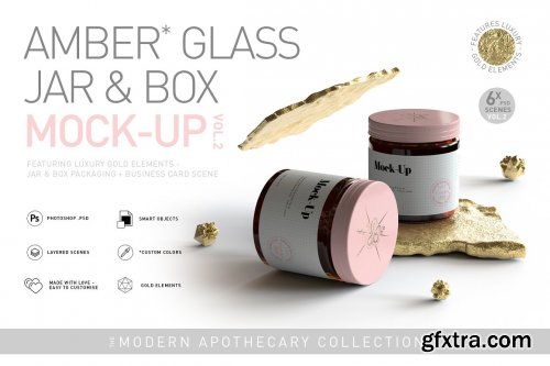 CreativeMarket - Amber Glass Jar & Box Mock-Up Vol.2 5254432