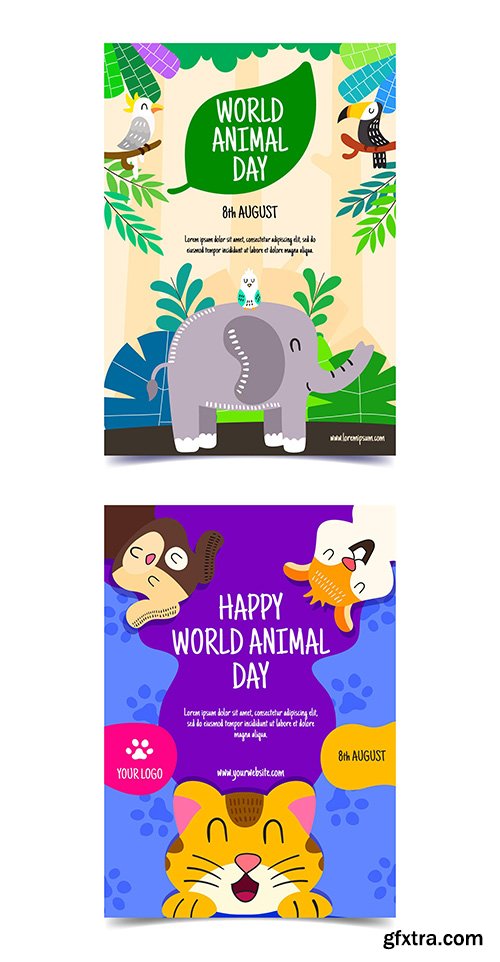 Hand-drawn world animal day vertical flyer template