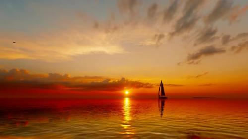 Videohive - Sunset Ocean and Sailboat Landscape - 33692614