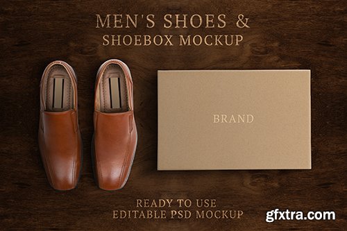 Men leather shoes mockup with paper box