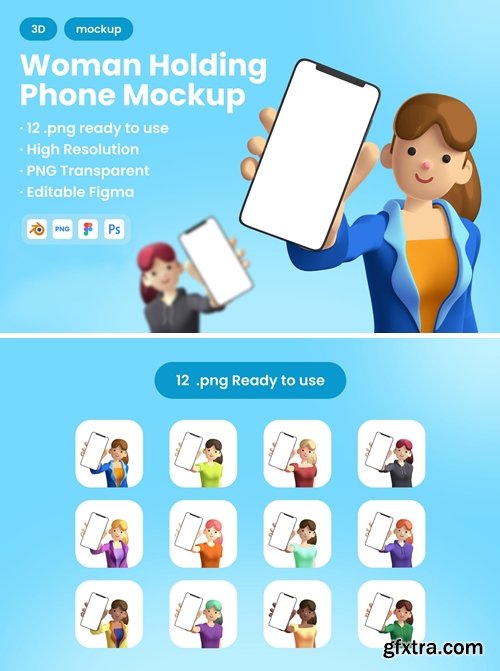 3D Woman Holding Phone Mockup