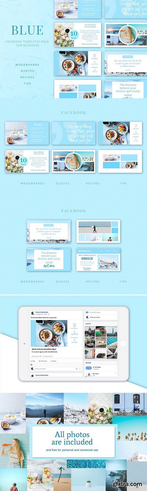 Blue Facebook post templates pack