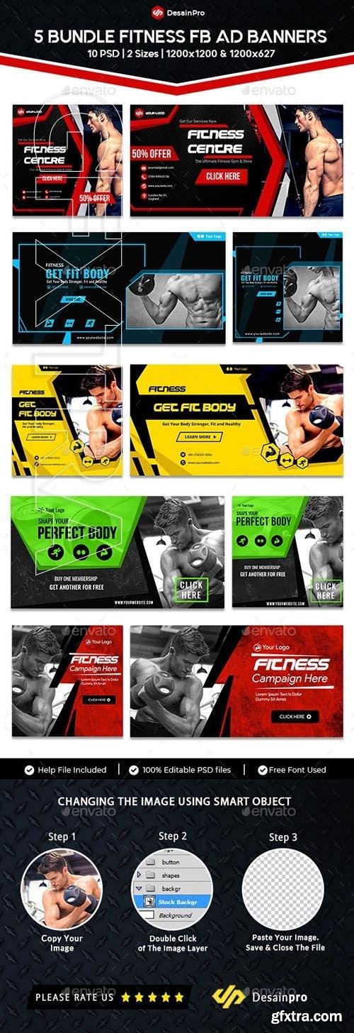 GraphicRiver - Gym & Fitness FB Ad Banner Bundle - 5 Sets - 10 PSD - AR 21925851