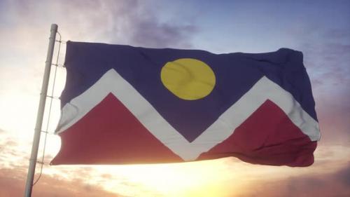 Videohive - Denver City of Colorado Flag Waving in the Wind Sky and Sun Background - 33785864