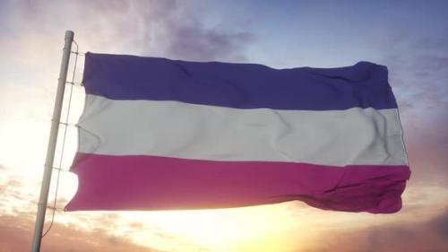 Videohive - Heterosexual Pride Flag Waving in the Wind Sky and Sun Background - 33785891