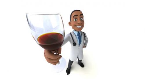 Videohive - Fun 3D cartoon doctor with a glass of wine - 33707608