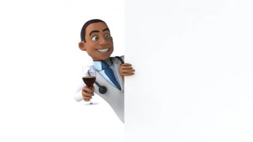 Videohive - Fun 3D cartoon doctor with a glass of wine - 33707610