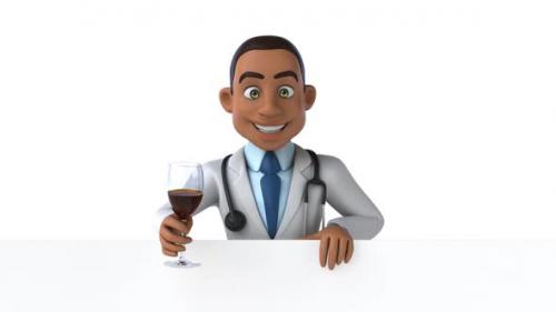 Videohive - Fun 3D cartoon doctor with a glass of wine - 33707612