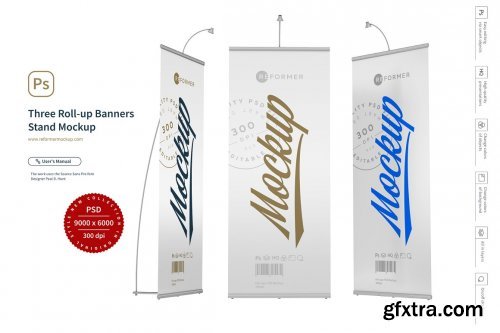 CreativeMarket - Three Roll-up Banners Stand Mockup 5245986
