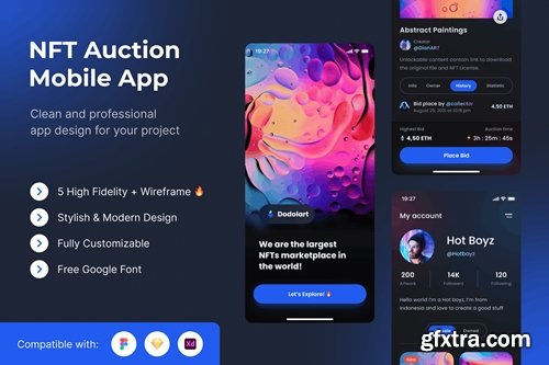 NFT Auction Mobile App UI Kit Template