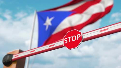 Videohive - Opening Boom Barrier with Stop Sign at the Puerto Rican Flag - 33721547