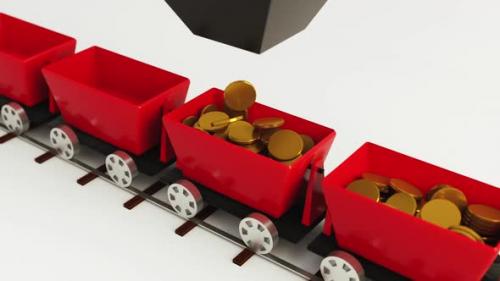 Videohive - 3D animation in the red car fall gold coins - 33727698