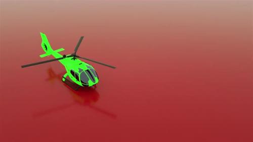 Videohive - 3D realistic animation helicopter stands on a red background and spinning blades looped animation - 33727701