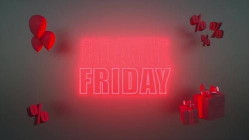 Videohive - 3d animation render. Glowing black friday banner with red neon letters. - 33848093