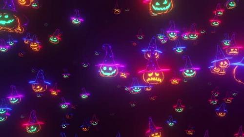 Videohive - Halloween Background Glowing Pumpkins - 33852504
