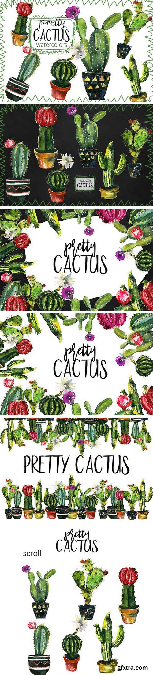 Pretty Cactus Watercolor Clipart Set