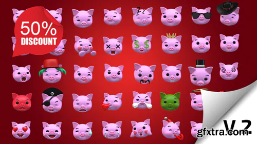 Videohive Emoji v2 - Pig Animation Kit 23234022