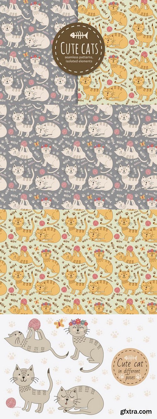 Cute cats seamless patterns